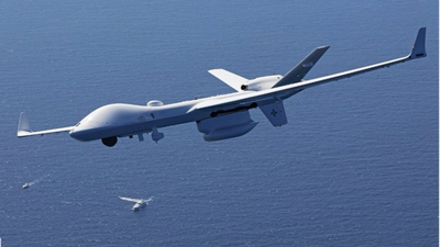 An MQ-9B Sea Guardian unmanned aircraft flies over the sea. (Image credit: Indian Navy) Navy gets MQ-9B boost: India leases 2 Sea Guardians for Indian Ocean surveillance