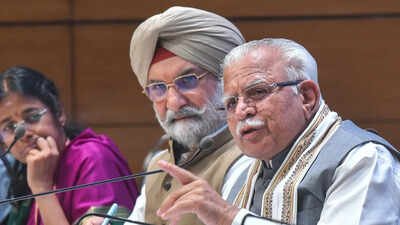 Union minister of housing & urban affairs and power Manohar Lal Khattar and Delhi LG Taranjit Singh Sandhu during the launch of Delhi Master Plan 2047, in New Delhi (Photo: ANI). Delhi Master Plan 2047: 40 lakh affordable homes, land pooling to reshape NCT's real estate