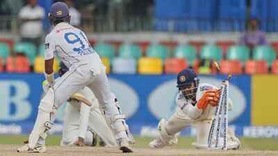 Rishabh Pant successfully stumps to dismiss Sri Lanka's Pasindu Sooriyabandara during day four of the second test match between Sri Lanka and India in Colombo, Sri Lanka, Wednesday, Aug. 26, 2026. (AP) Fight after follow-on: Sooriyabandara, Kamindu Mendis defy India but Sri Lanka stare at series defeat in Colombo