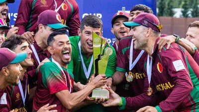 Portugal team after the win against Spain. (Pic credit: ICC) Portugal get their revenge on Spain — this time in cricket — after FIFA World Cup heartbreak