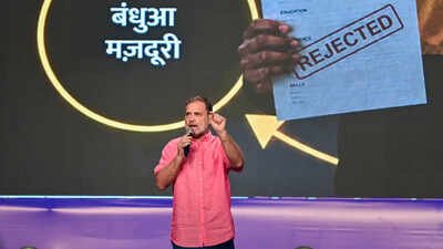 Rahul Gandhi addresses the gathering during the 'Chhatron Ki Goonj' program, in Prayagraj, Uttar Pradesh. 'Dard, data, daulat': Rahul Gandhi targets Centre over unemployment at ‘Chhatron Ki Goonj’ event