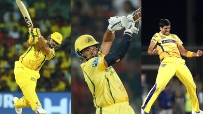 Suresh Raina, Sarfaraz Khan and Ashish Nehra for CSK. (X Images)