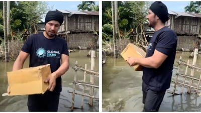 Randeep Hooda shared a video of his relief work efforts in Assam. Randeep Hooda shared a video of his relief work efforts in Assam.