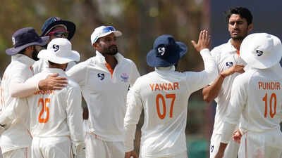 Jammu and Kashmir's team celebrates (PTI Photo) Jammu & Kashmir set to host Irani Cup at Srinagar's Sher-I-Kashmir Stadium after four decades