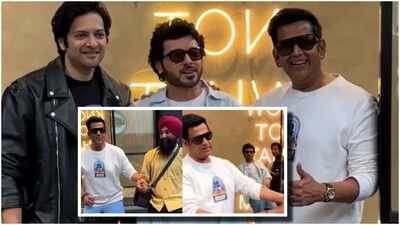 Ravi Kishan dances with a pap and recreates his own viral step. His 'Mirzapur: The Movie' co-stars join the fun.(Image Credit: Instagram) Ravi Kishan recreates his viral dance step with the paparazzi; Mirzapur’s Munna Bhaiya and Guddu Pandit join the fun - Watch
