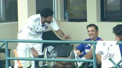 Ravindra Jadeja’s Kuldeep Yadav imitation leaves Gautam Gambhir in splits (Screengrab) Ravindra Jadeja’s Kuldeep Yadav imitation leaves Gautam Gambhir in splits - Watch
