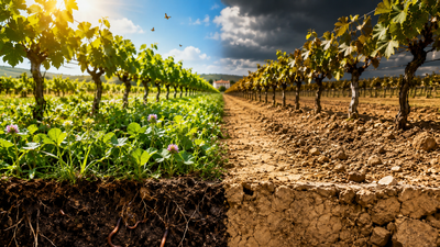 Representative Image (AI-generated) A Spanish vineyard has gone more than 20 years without irrigation or pesticides; its cover-cropped topsoil now has over twice the organic matter of nearby tilled soil