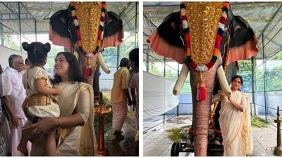 Richa Chadha celebrated Onam with daughter Zuneyra in Kerala. Richa Chadha celebrated Onam with daughter Zuneyra in Kerala.