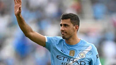 Manchester City's Rodri . (AP Photo) Manchester City reject Barcelona's opening offer for Rodri amid transfer uncertainty