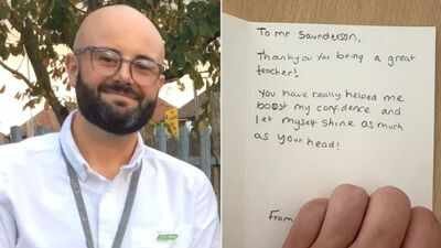 Image Credit: Kennedy News & Media via People Merseyside pupil Isla Howell, 10, thanked teacher Ryan Saunderson for boosting her confidence; the bald-head punchline drew 420,000 views