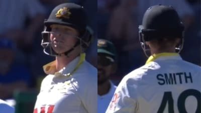 Steve Smith getting into a chat with the Bangladesh fielders. (Screengrabs from X)