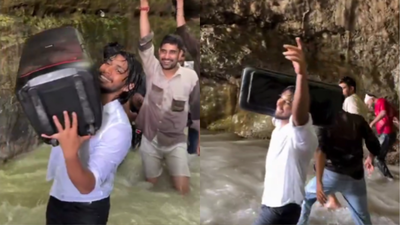 (Photo: @himalayanhindu/ X) Dehradun cave party: Men with large speaker dance inside Robber's Cave; internet slams 'zero civic sense'