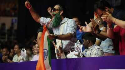 Fans cheering during day 6 of the BWF World Championships 2026 being held at the Indira Gandhi Indoor Stadium. (BAI) Dhols, chants and belief: How Delhi turned a World Championships semi-final into a homecoming