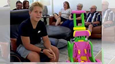 Zac's summer project was a custom wheelchair designed for a 21-month-old girl. (News 4 Utah- screengrab) Meet Zac Waters, the 13-year-old Utah boy who spent 300 hours 3D-printing a wheelchair for a 21-month-old girl