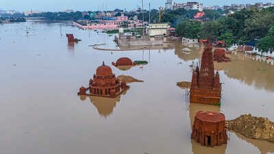 Patna: An aerial view of a flood-inundated area following a rise in the water level of Ganga river, in Patna, Bihar. (PTI Photo) Tejashwi Yadav demands special package for Bihar flood victims, alleges Centre’s discrimination