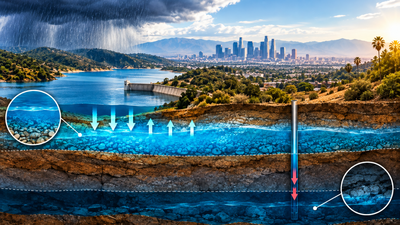 Representative Image (AI-generated) In 2023, record storms nearly refilled Los Angeles reservoirs and shallow aquifers; deeper groundwater recovered only about 25% of what it had lost since 2006