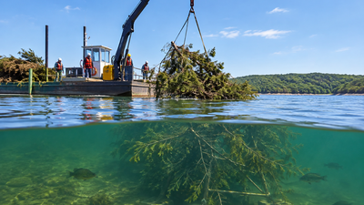 Representative Image (AI-generated) In 2025, Missouri volunteers sank 93 cedar brush piles into Truman Lake; backed by a $75,000 grant, the project aims to place 450 fish habitat structures across the lakebed