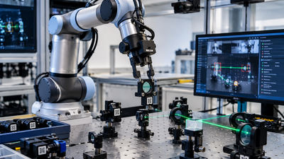 Representative Image (AI-generated) MIT's robotic optics lab built a working laser cavity in 50 maneuvers and under 30 minutes; when researchers moved components, it realigned them automatically with micron-scale precision
