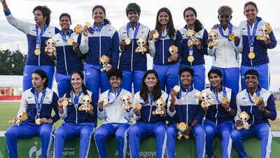 Indian women's team after winning the Asian Games gold medal. (PTI Photo) Asian Games 2026 Day 3: India win first gold, assure medals in badminton and wushu on action-packed Tuesday
