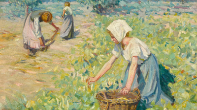 Helen Galloway McNicoll, The Bean Harvest, estimated £150,000-250,000. Sold for £174,000 An English artist paid £2,090 for a painting listed only as ‘in the style of’ Helen McNicoll; experts later proved it was her long-lost Bean Harvest, valued at £300,000 and sold for £174,000