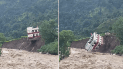 Ward office building collapses in Nepal Watch: Government building collapses into river as heavy rains trigger fresh landslide in Nepal