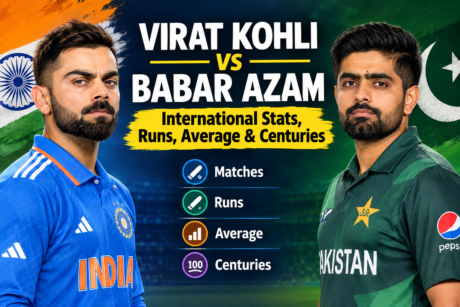  Virat Kohli vs Babar Azam: International Stats, Runs, Average & Centuries