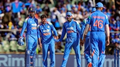 India's Kuldeep Yadav and teammates celebrate the wicket of West Indies' Justin Greaves during the 1st ODI vs West Indies (ANI Pic Service)