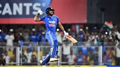 Indian skipper Shubman Gill celebrates his double century. (ANI Pic Service) Indian skipper Shubman Gill celebrates his double century. (ANI Pic Service)