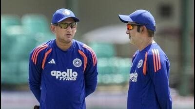 Colombo: India's Coach Gautam Gambhir, right, with Chief Selector Ajit Agarkar, left, during a training session ahead of second Test cricket match between India and Sri Lanka, in Galle, Sri Lanka, Friday, Aug. 21, 2026. (PTI Photo/Shailendra Bhojak)(PTI08_21_2026_000138A) (PTI)