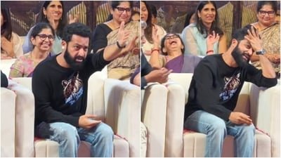 Rama Rajamouli could not stop laughing at Jr NTR's wild gestures. Rama Rajamouli could not stop laughing at Jr NTR's wild gestures.