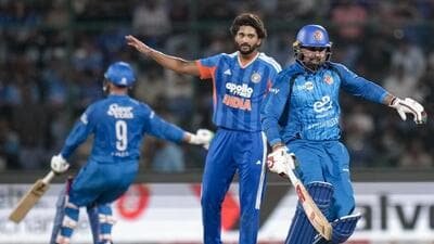 Nitish Kumar Reddy gestures during the T20I against Afghanistan. (PTI) Nitish Kumar Reddy gestures during the T20I against Afghanistan. (PTI)