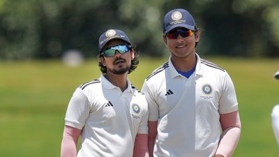 East Zone captain Ishan Kishan, left, and Vaibhav Sooryavanshi. (PTI)