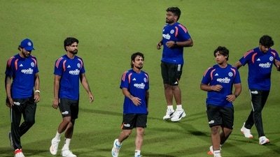 India's captain Shreyas Iyer, Tilak Verma, Nitish Kumar Reddy, Ishan Kishan,  Vaibhav Sooryavanshi and others during a practice session ahead of the first T20 cricket match between India and Afghanistan (PTI)