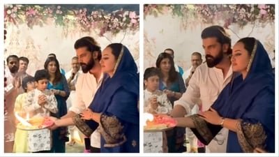 Sonakshi Sinha and Zaheer Iqbal performed Ganesh aarti at Arpita Khan's home.