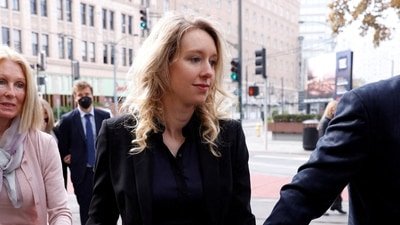 Theranos founder Elizabeth Holmes arrives with her family to be sentenced on her convictions for defrauding investors in the blood testing startup at the federal courthouse in San Jose, California, U.S., November 18, 2022. (REUTERS)