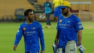Vansh Bedi with MS Dhoni during his CSK days. (X Images) Vansh Bedi with MS Dhoni during his CSK days. (X Images)