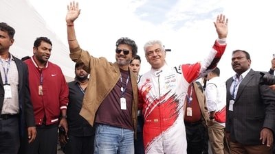 Vijay and Ajith Kumar ahead of the Le Mans race in Silverstone. Vijay and Ajith Kumar ahead of the Le Mans race in Silverstone.
