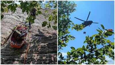 A climber suffered serious injuries after falling 15 to 20 feet near Shortoff Mountain. A climber fell 15 to 20 feet on a 350-foot North Carolina cliff; a rescuer ran 1.5 miles through a gorge carrying blood to keep him alive