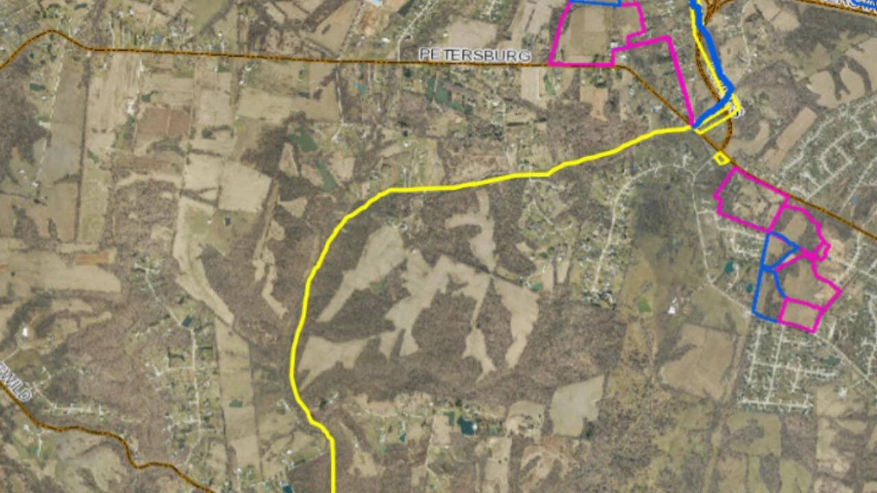 A map showing the portion of the approved sewer project