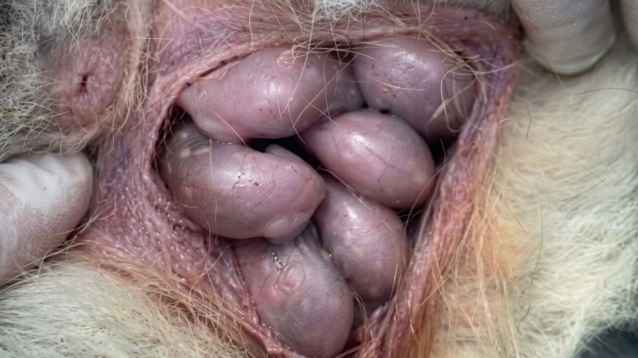 After being released into The Quoin, a female eastern quoll has in her pouch six joeys (Tasmanian Land Conservancy photo)