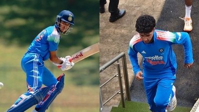 Anvay Dravid and Aryavir Sehwag playing for India U19. (X Images)