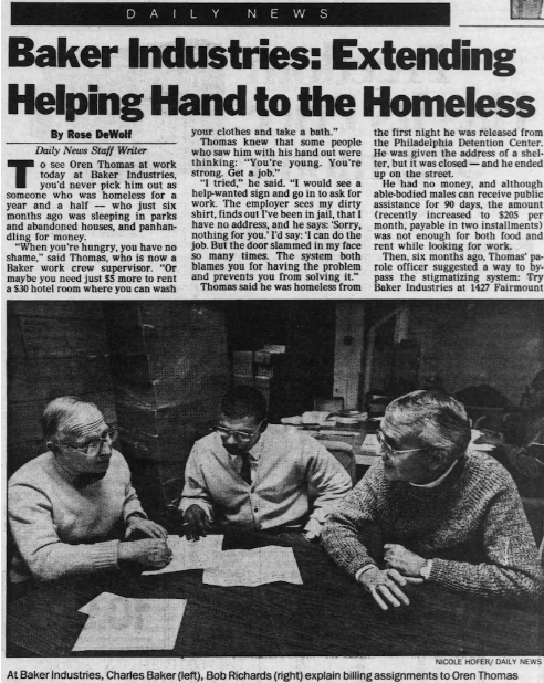 Article on Mr. Baker appeared in the Daily News in 1990.