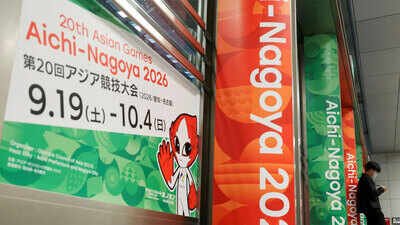 Signages of the 20th Asian Games on display in Nagoya, central Japan. (Reuters Photo) From torrential rain to typhoon threat: Asian Games face turbulent start in Aichi-Nagoya