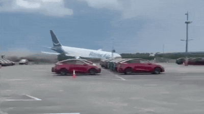 Video captures moment Amazon cargo plane hurtles off runway, erupts in flames