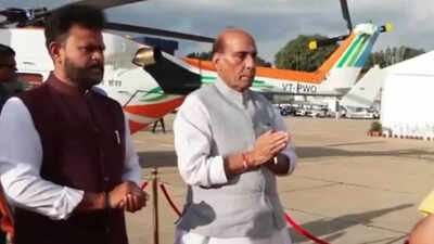 Defence minister Rajnath Singh, and civil aviation minister K Rammohan Naidu were present at the handing-over ceremony (Photo: ANI). HAL hands over LCA FOC trainers, first HTT-40 ‘Ankur’ to IAF, 4 Dhruv-NG Choppers to Pawan Hans