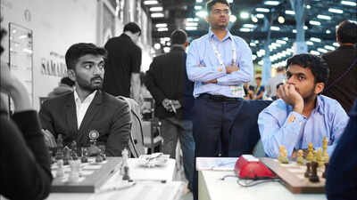 Nihal Sarin (on right) saves India's day at Round 2 of Chess Olympiad (Photo by Rafal Oleksiewicz for FIDE) Chess Olympiad Round 2: How Nihal Sarin saved India's day amid Gukesh's historic drop in rating points