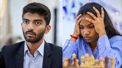 D Gukesh and Savitha Shri (Photos/FIDE) Chess Olympiad Round 8: India miss chance to close in as Gukesh draws; Savitha Shri saves women’s day