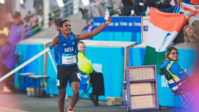 India's para-athlete Dilip Mahadu Gavit celebrates after winning the gold medal at CWG 2026. (PTI photo) Dilip Gavit's inspirational journey: From losing his right arm at five after a tree fall to raising the tricolour on podiums