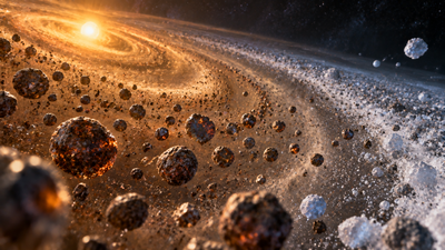 Image AI generated Early Solar System space rocks had up to 92% rocky chondrules as natural sorting separated them from ice-rich dust; new study finds