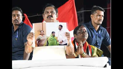 Edappadi K Palaniswami campaigning in Maduranthakam assembly constituency on Thursday. EPS to Vijay: Show courage and face us head-on